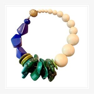 Vintage 1990’s Huge Beaded Runway Necklace in Jewel Tones with Gold, 8”